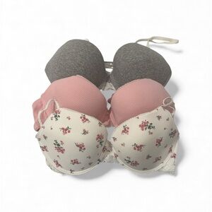 Laura Ashley Gray, Pink, and Floral Lace Padded Bras Set Size 38C